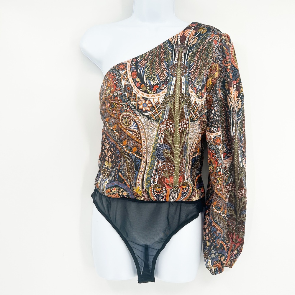 NWT Lulus Womens Mesmerizing Sight Paisley Print One Shoulder Bodysuit Size S - Picture 4 of 15